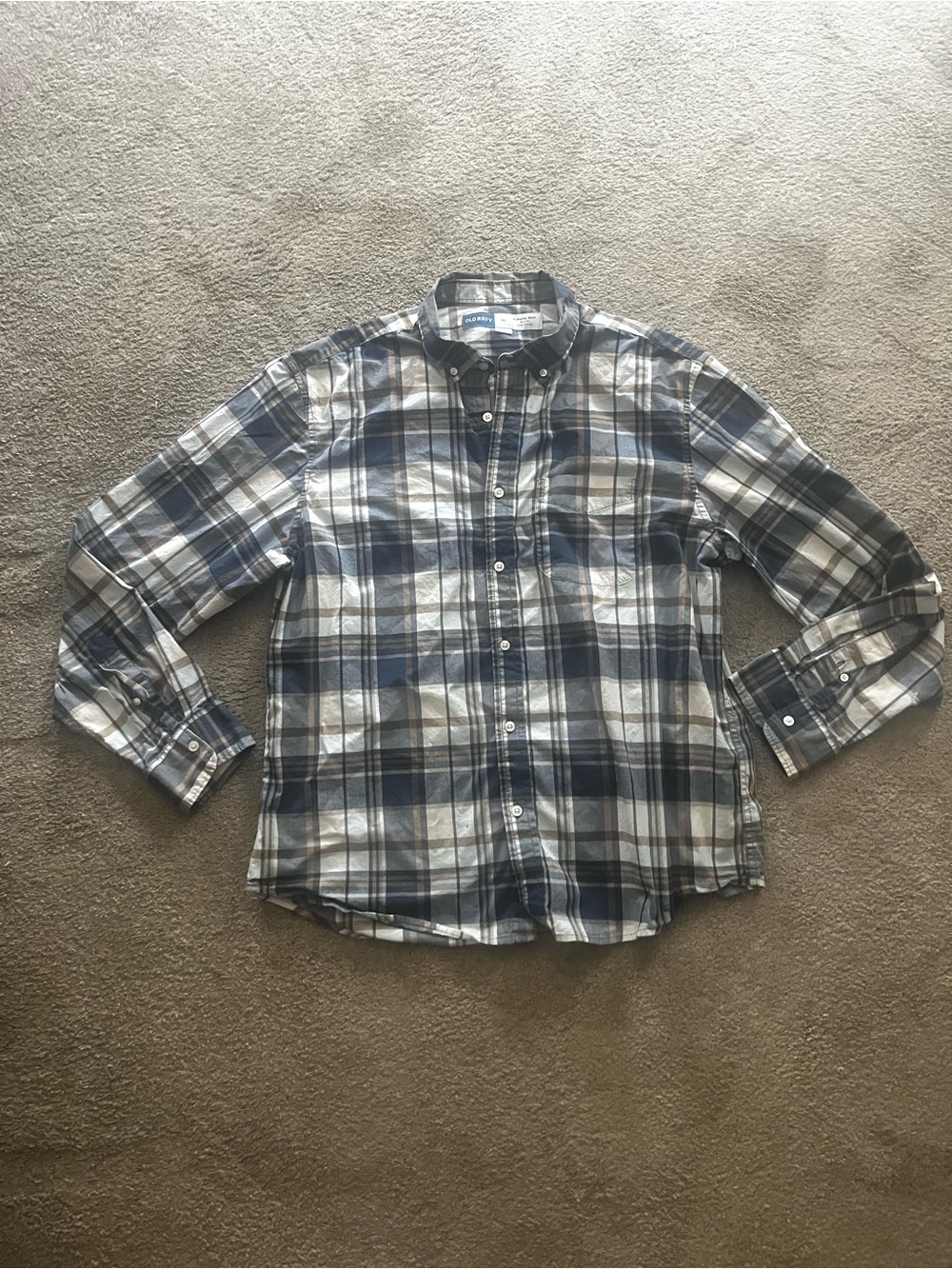 Old Navy Blue and White Plaid Button-Down Shirt